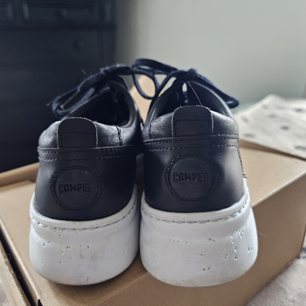 Camper Black Leather Lace-Up Sneakers with White Soles - Picture 4 of 14